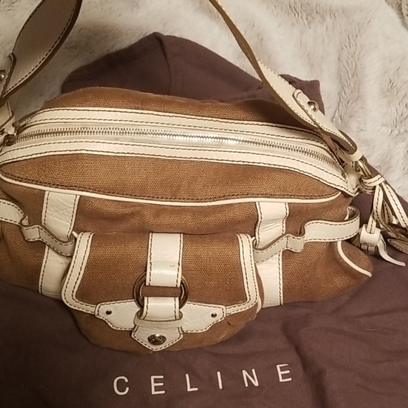 Celine Handbags - Celine Leather & Canvas Boogie Hobo Bag